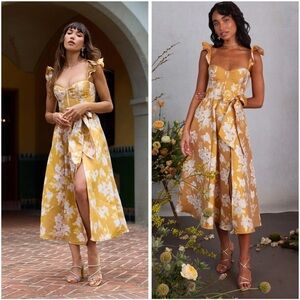 V Chapman Vera Midi Dress Gold Baroque Floral Corset Size 10